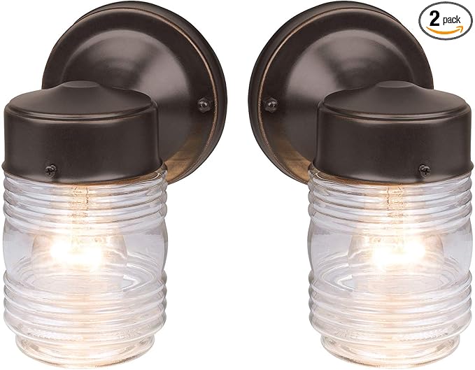 Design House 587311 Jelly Jar Classic 1-Light 2-Pack Indoor/Outdoor Wall Light with Clear Ribbed Glass for Entryway Porch Patio Oil Rubbed Bronze