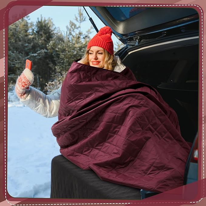 Preboun 4 Pack Large Waterproof Stadium Blankets Thick Warm Fleece Picnic Camping Blankets for Cold Weather Football Games Concerts Beach Outdoor Activities Homeless Donations(Dark Red)