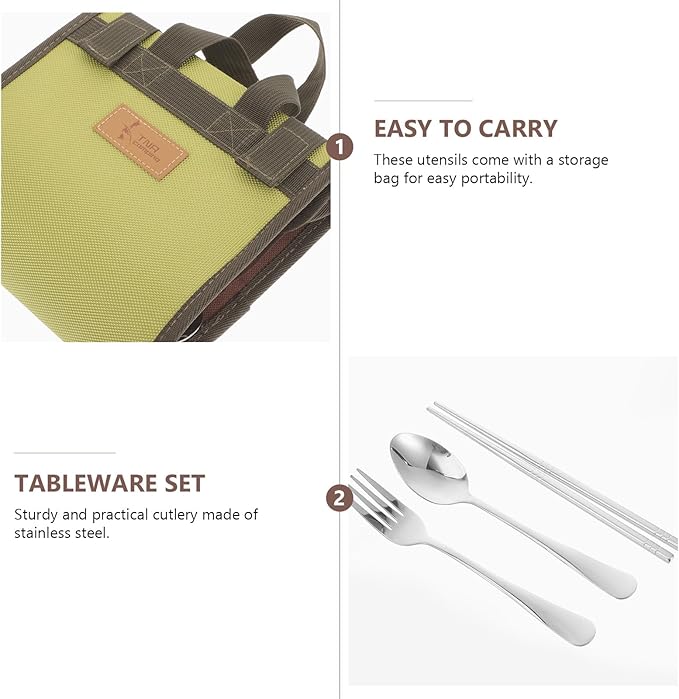 Outdoor Stainless Steel Cutlery Set for 4 – Portable Camping Picnic Barbecue Flatware with Spoon Chopsticks Fork and Plate – Lightweight Sturdy Tableware for Hiking and Outdoor