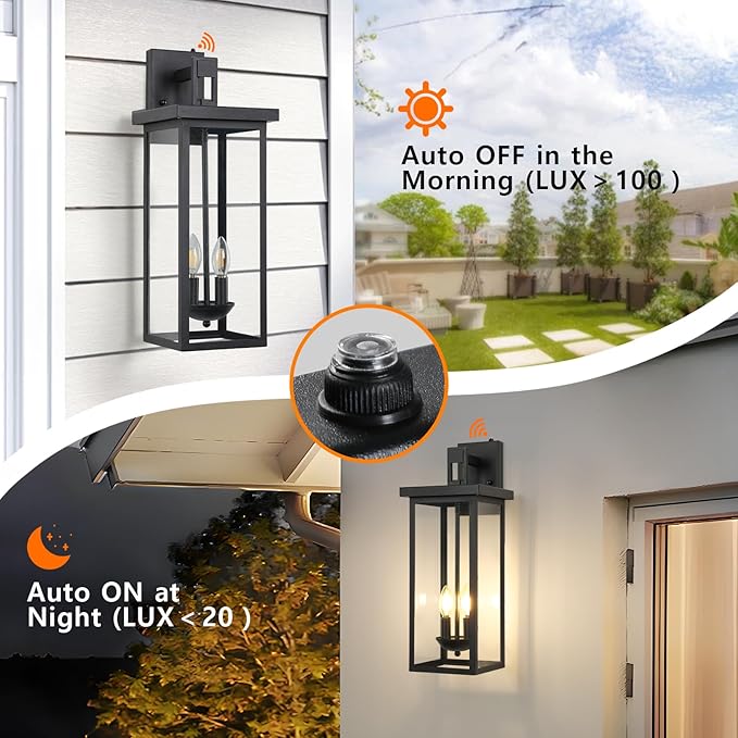 tewei 22 Inch Large Outdoor Wall Lights Dusk to Dawn Outdoor Lighting Fixtures Black Modern Porch Light Outdoor Wall Sconce Lantern Outside Lights for House Garage 1 Pack