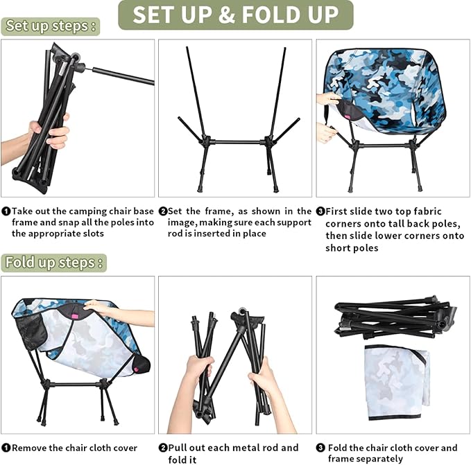 Honeybaby Folding Camping Chair Camo Design Camping Chairs Lightweight Portable Chair Outdoor Foldable Chairs for Camping Travel Picnic Beach Hiking