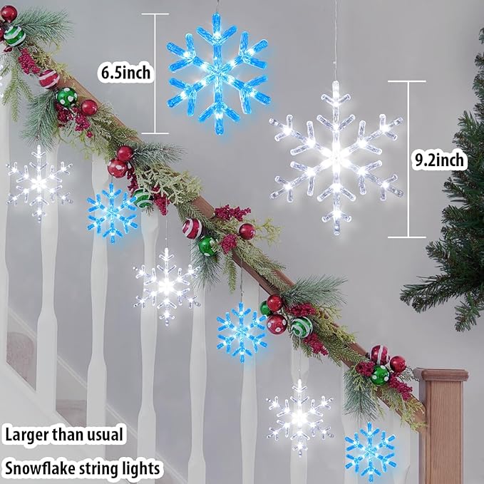 Christmas Snowflake Icicle Lights-9ft 150LED Twinkling Christmas Lights with Timer Waterproof Connectable Hanging 10 Drop for Eave Window Porch Xmas Indoor Outdoor Decoration (Blue and White)