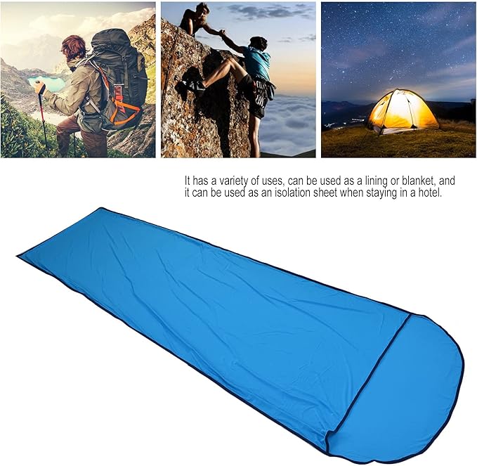 Ultralight Multifunctional Sleeping Bag Liner Elastic and Breathable for Camping Hiking Backpacking with Storage Bag Skin Friendly Polyester Fabric Unfolded Size 78.7x31.5in (Blue)