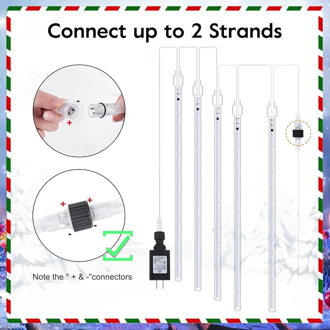 Brightown Meteor Shower Lights Outdoor 16 Inches 16 Tubes 576 LED Icicle Lights Waterproof Meteor Christmas Light Outdoor Hanging Falling Rain Light for Tree Holiday Party Christmas Warm White