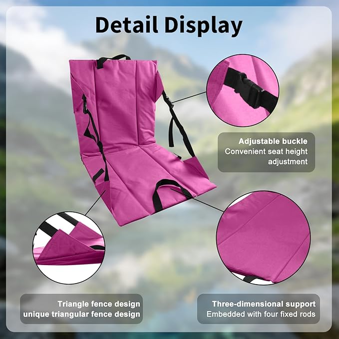 Folding Stadium Seat Cushion with Backrest Portable Bleacher Pad for Camping Fishing15.8'' x 16.5''Lightweight Chair with Backrest for Outdoor Sports and Concerts (Rose Pink)