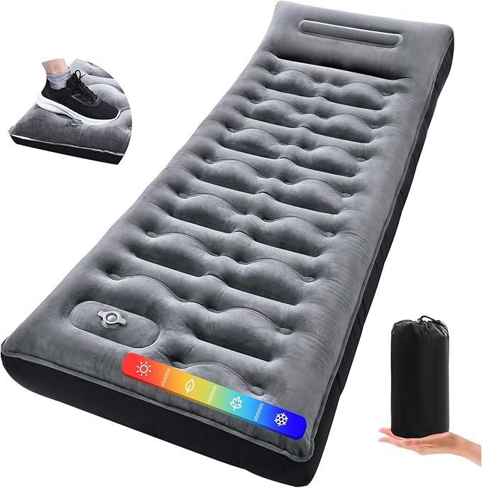 KASBAH Camping Sleeping Pad 9.5R-Value Thick 6 inch Camping Mat with Pillow Built-in Foot Pump Inflatable Sleeping Pads Compact for Camping Backpacking Hiking Traveling