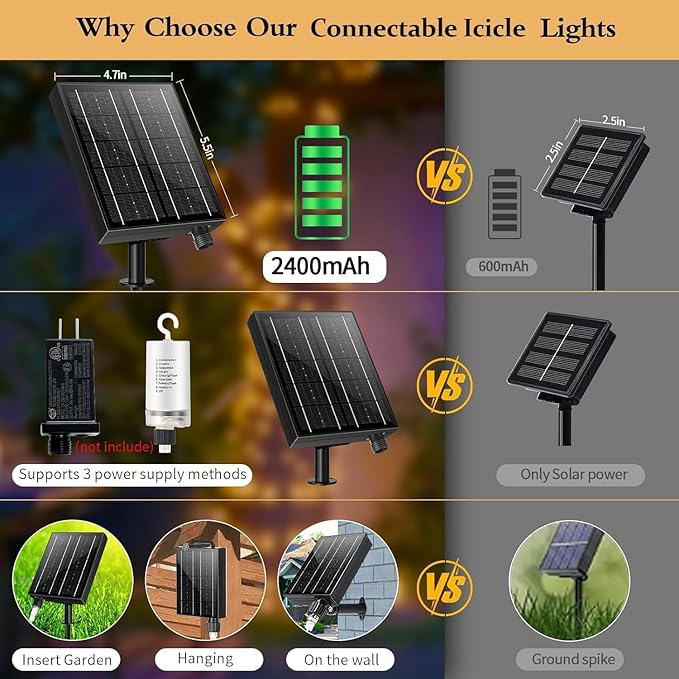 Solar Christmas Lights Outdoor 66+16Ft 660LED Multicolor &amp Cool White Dual Color Changing Icicle Lights 2400mAH Connectable Rechargeable Dimmable Remote 8 Modes for Xmas House Roof Holiday Party