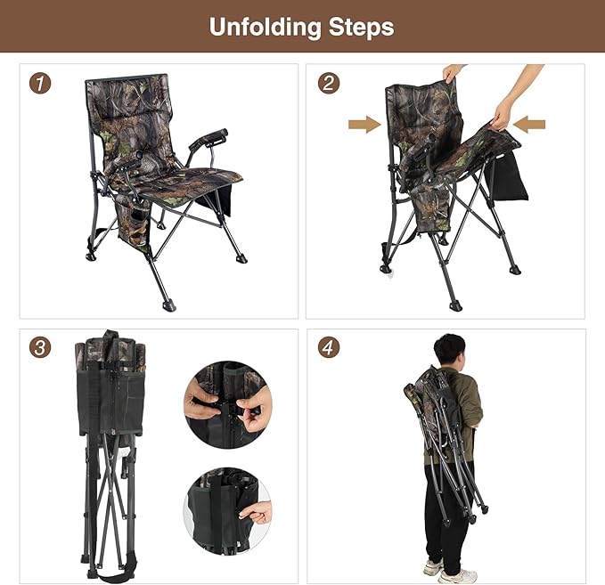 REDCAMP Oversized Hunting Chairs for Blinds with Thickened Cotton Portable Folding Camo Padded Camping Chairs for Adults Hunting Seats with Hard Arms for Outside Outdoor Camouflage