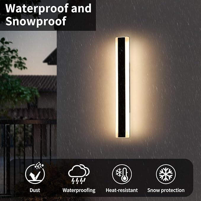 23.6inch Modern Outdoor Wall Light 3000K Warm White Linear Outside Wall Sconce Waterproof IP65 Acrylic Panel Black LED Long Wall Lights for Garage Garden Exterior Wall Mount Lights
