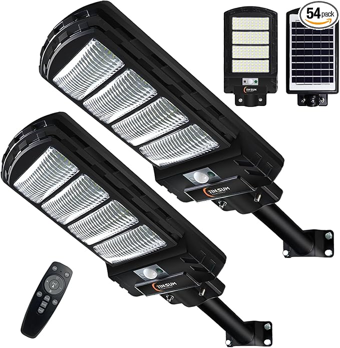 2 Pack Solar Street Light Outdoor200w 6000LM Solar Motion Flood Lights IP66 Waterproof Dusk to Dawn Led Remote Control for GardenPaking LotPoleBarnWall Lighting