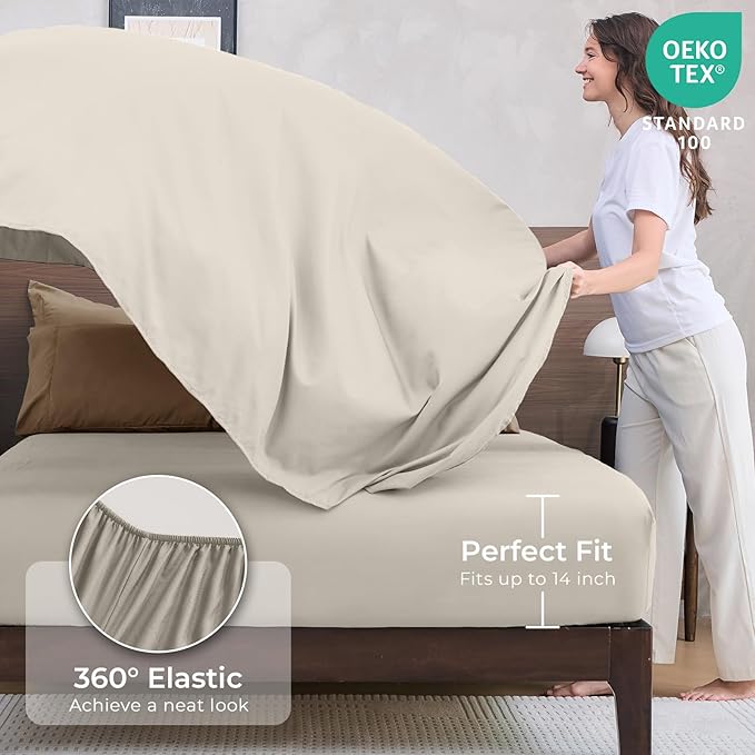 HEVUMYI Khaki &amp Linen King Comforter Set - 7-Piece All Season Bed in a Bag King Ultra Soft Bedding Set with Comforter Flat Sheet Fitted Sheet Pillowcases Pillow Shams