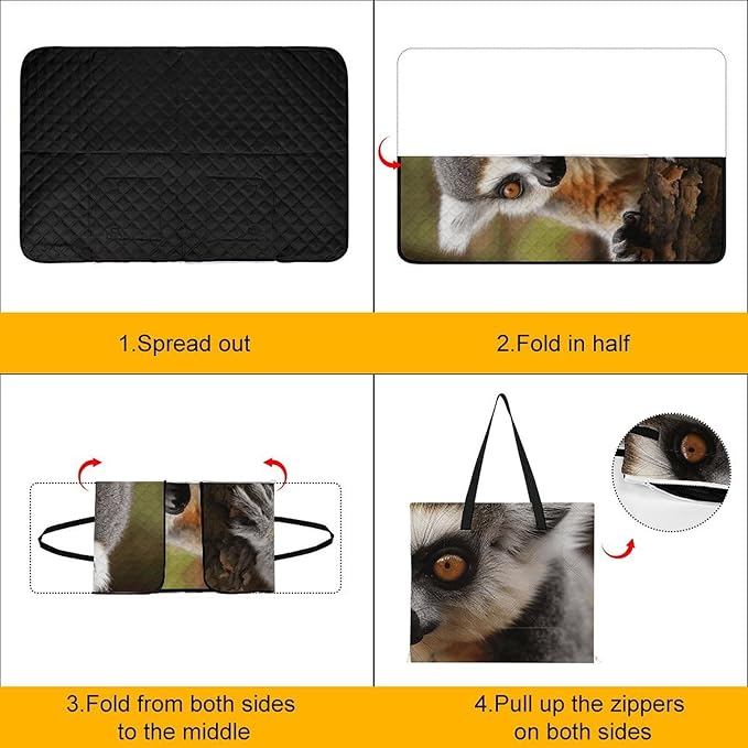 Zipper Monkey Lemur Cute Style Picnic Mat Suitable for Travel Camping Park Or Home Use