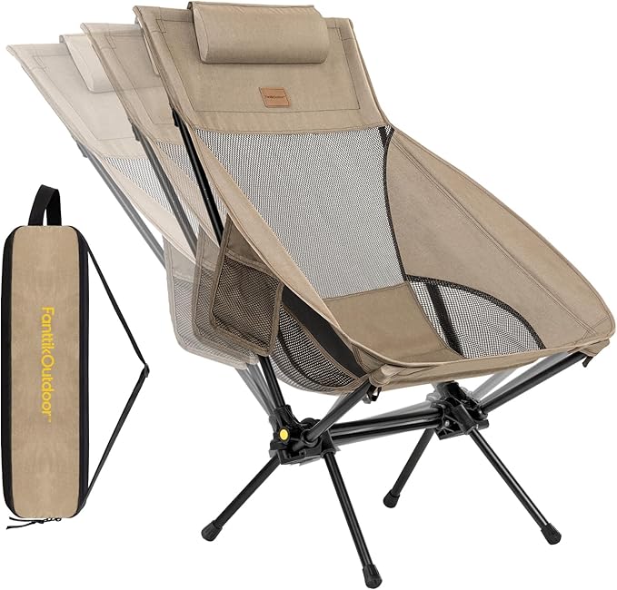 FanttikOutdoor Zeta L8 Max Camping Chair Portable &amp Lightweight Multi-Angle Adjustable Supports up to 250 lbs Comfort-Driven Design High Strength Camping Chair for Travel Hiking Fishing Kh