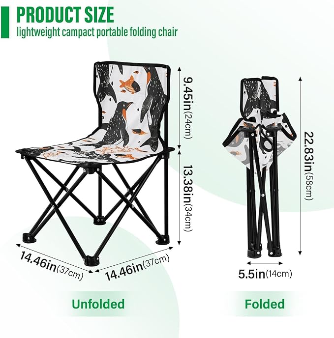 Abstract Penguin Portable Camping Chairs Folding Chair - Durable Oxford Fabric Lightweight Iron Frame Easy Fold Design - Ideal for Outdoor Activities Camping Fishing and Travel