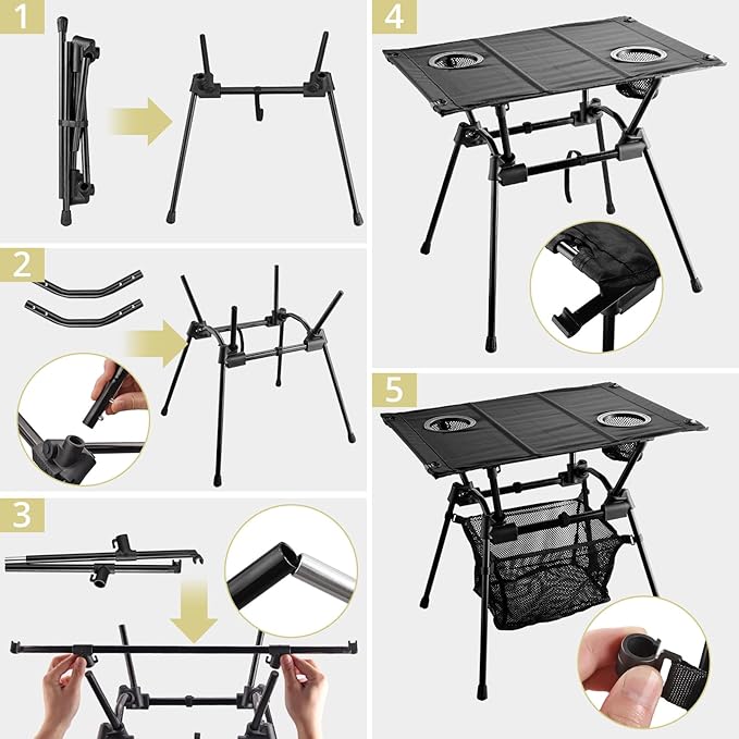 Anbte Ultralight Portable Camping Table 3.2lb Folding Camping Table with Cup Holders &amp Storage Net 20in Height for Camping Hiking Tailgating Beach Picnic Travel Patio 23 x 16 Black