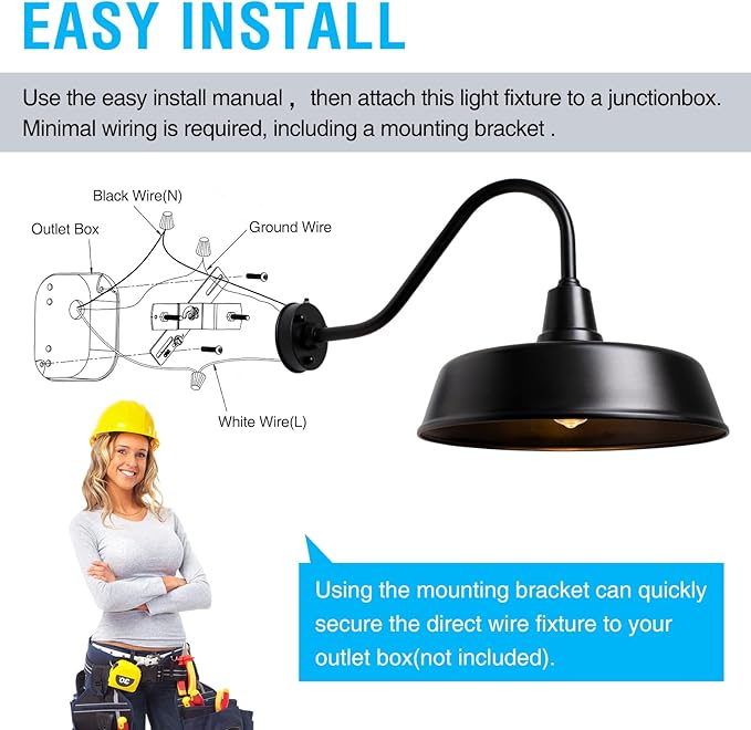 Gooseneck Barn-Lights Outdoor Fixture - 18 inch Farm Style Black Large Lighting Farmhouse Exterior Sconce Wall Light for House Dusk to Dawn Sensor Front Door Porch Garage (18 inch)