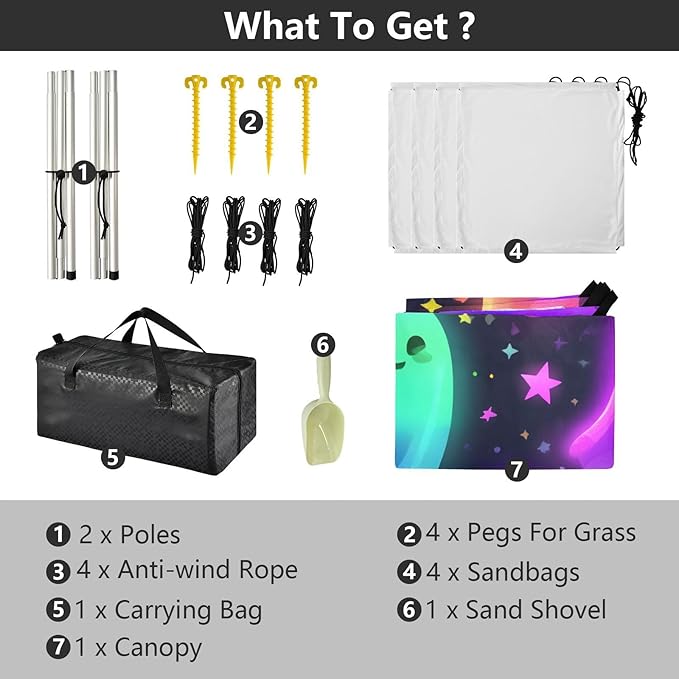Beach Tent Sun Shelter Colorful Ghost Stars Lightweight &amp Easy Setup Beach Shade Canopy for Camping Fishing