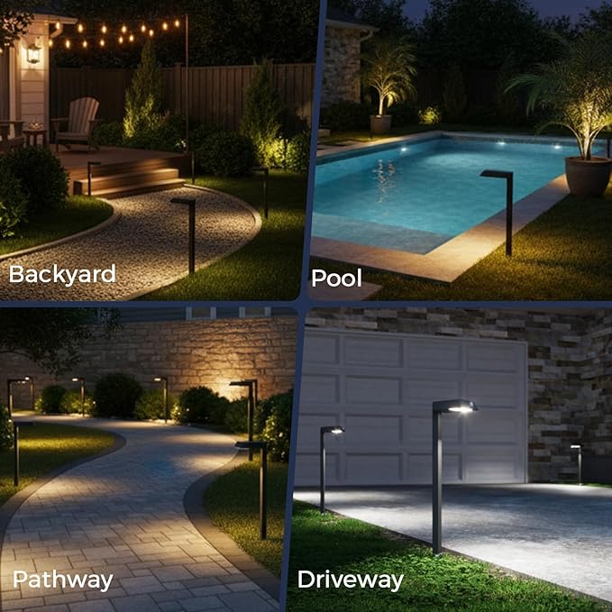 XMCOSY+ Solar Pathway Lights 4 Pack All-Metal Motion Sensor Outdoor Lights Waterproof 300LM Bright Garden Light for Yard Backyard Driveway Walkway 3 Lighting Modes (Warm/Cool White)