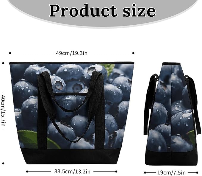 Insulated Shopping BagLarge Reusable Cooler Bags Delicious Blueberry Printed Foldable Shopping BagTravel Waterproof Shoulder Bag
