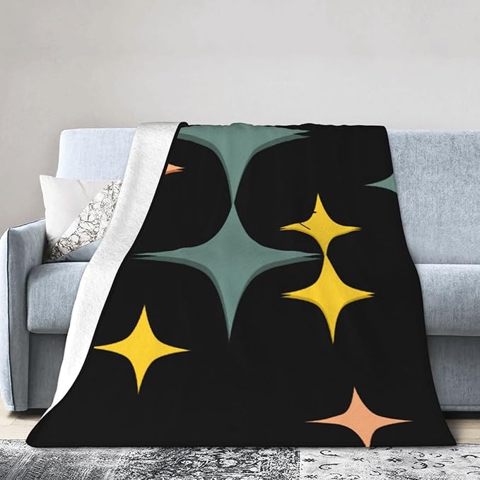 60X50 Mid Century Modern Eames Atomic Starbursts Lightweight Flannel Blanket - Soft and Breathable Polyester Suitable for Travel Camping and Home Decoration