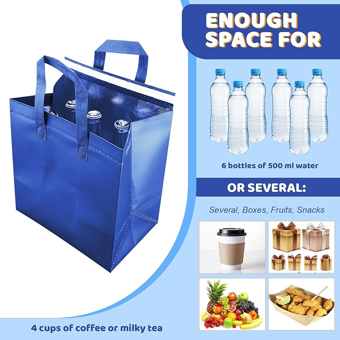 Hushee 200 Pcs Insulated Take out Bags Bulk Thermal Insulation Take Away Bags Disposable 10.24x11.02x6.69 Inch for Grocery Lunch Hot Cold Frozen Food Delivery Shipping Cooler(Blue)