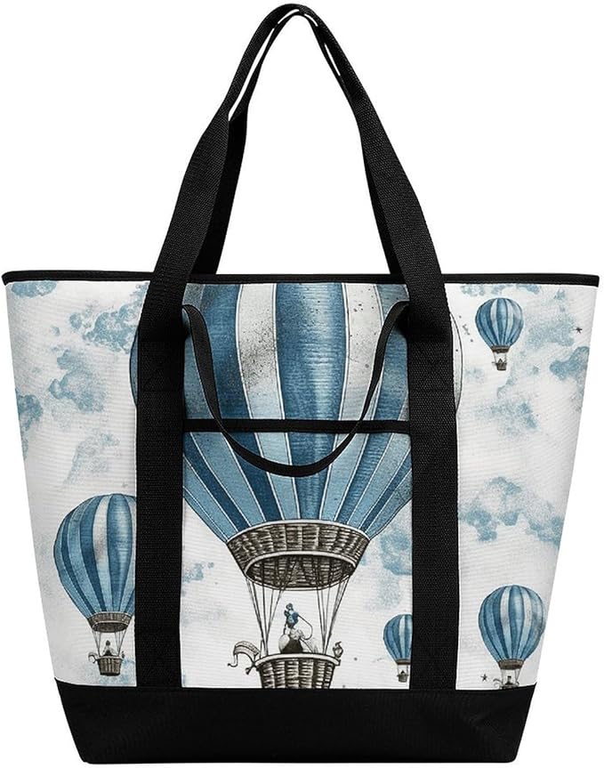 Insulated Shopping BagLarge Reusable Cooler Bags Blue Hot Air Balloon Printed Foldable Shopping BagTravel Waterproof Shoulder Bag
