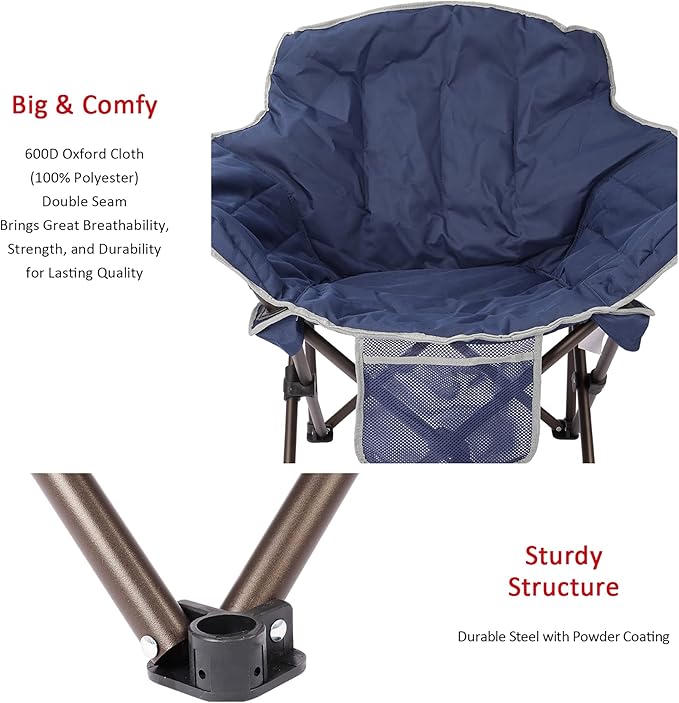 SUNNYFEEL Oversized Camping Chair Heavy Duty Folding Moon Chair Large Sofa Chair for Adults 500 LBS Portable Camp Lawn Chair with Storage Bag for Beach Trip Lawn Outdoor Camp for Adults &amp Carry