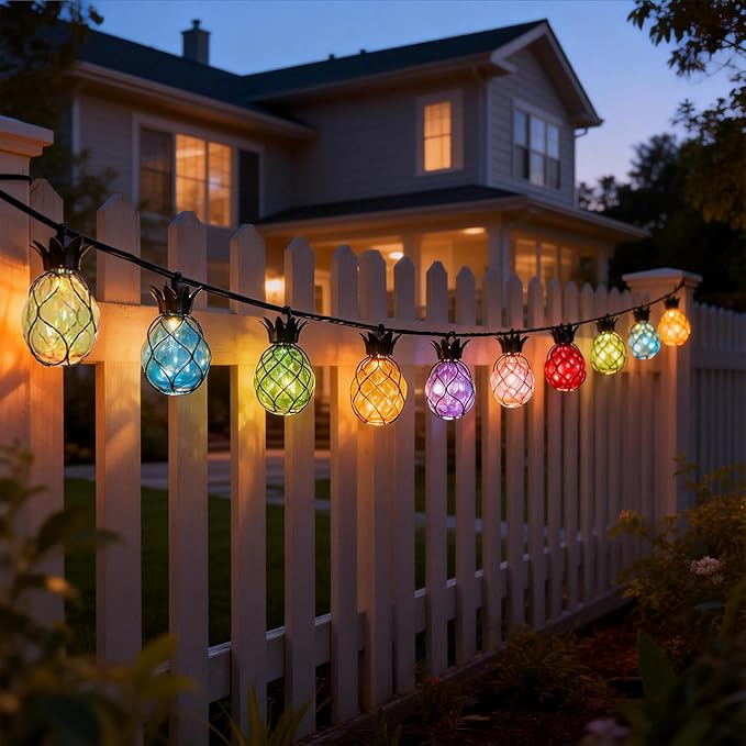 Vigdur Pineapple String Lights - Outdoor Patio Lights Plug in with 10 Pineapple Bulbs Connectable Indoor String Light for Bedroom Bistro Tiki Decor(10FT