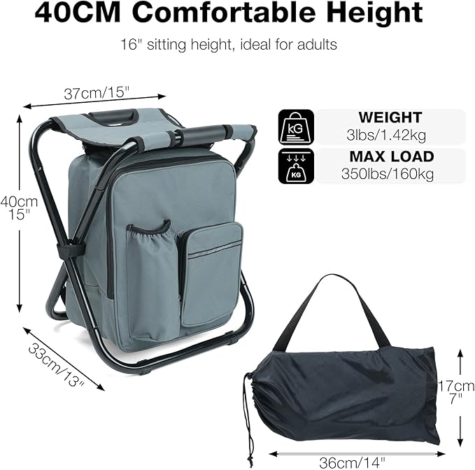Portable Backpack Stool Cooler Chair for Adults Heavy Duty 350lbs Lightweight Folding Detachable Large Camping Seat Backpack Cooler Chair for Fishing Hunting Travel