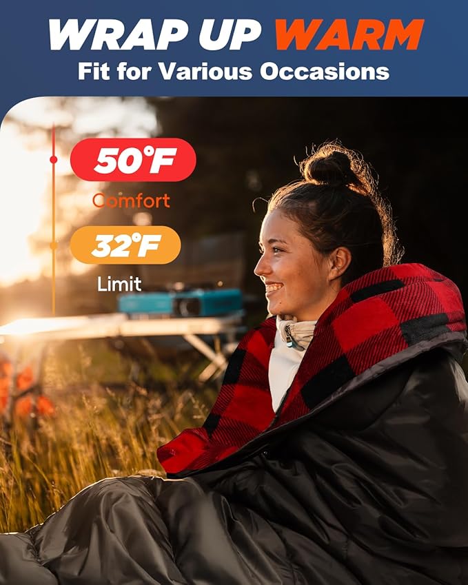 MEREZA Flannel Sleeping Bag for Adults Mens with Pillow XL Cold Weather Sleeping Bag for 30 Degree 4 Season Camping Large Big and Tall Sleeping Bags with Compression Sack