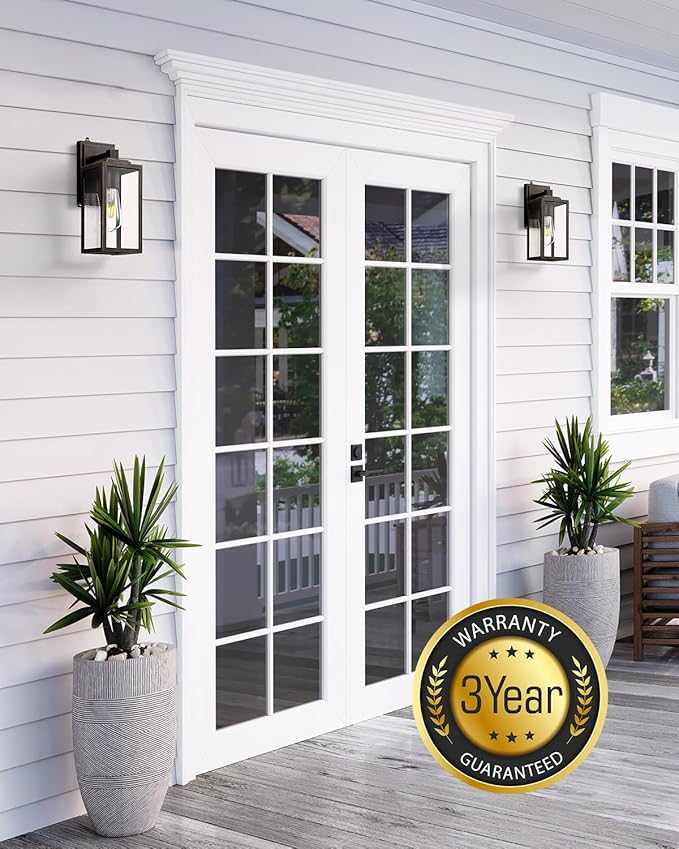 VIANIS Dusk to Dawn Outdoor House Lights Wall Mount 2 Packs Oil Rubbed Bronze Gold Trim Exterior Garage Lighting Fixtures Farmhouse Outdoor Wall Sconce Lantern for Porch Patio Anti-Rust Waterproof