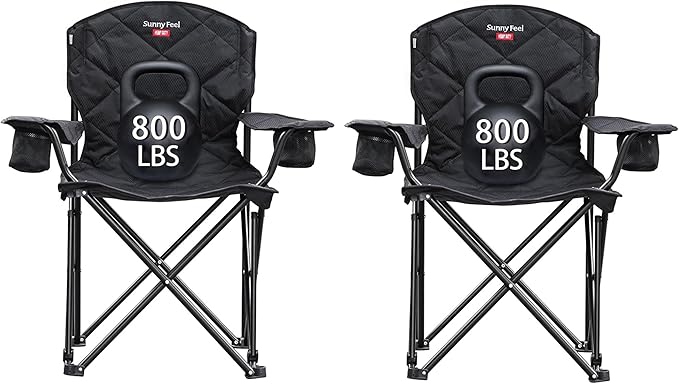 SUNNYFEEL XXL Oversized Camping Chair Heavy Duty 800 LBS for Big Tall People Above 6'4 Padded Portable Folding Sports Lawn Chairs with Armrest Cup Holder &amp Pocket for Outdoor/Travel/Picnic/Camp