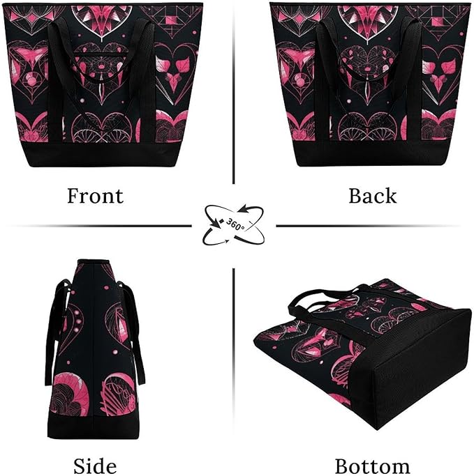 Insulated Shopping BagLarge Reusable Cooler Bags Different Designs of Heart Printed Foldable Shopping BagTravel Waterproof Shoulder Bag