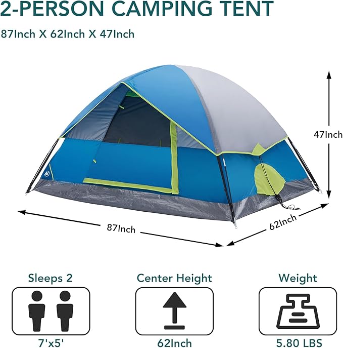 OLIXIS Camping Tent 2/4 Person Waterproof Windproof Dome Tent with Multi-Directional Ventilation Quick 5 Min Setup for Family Outdoor Backpacking Hiking