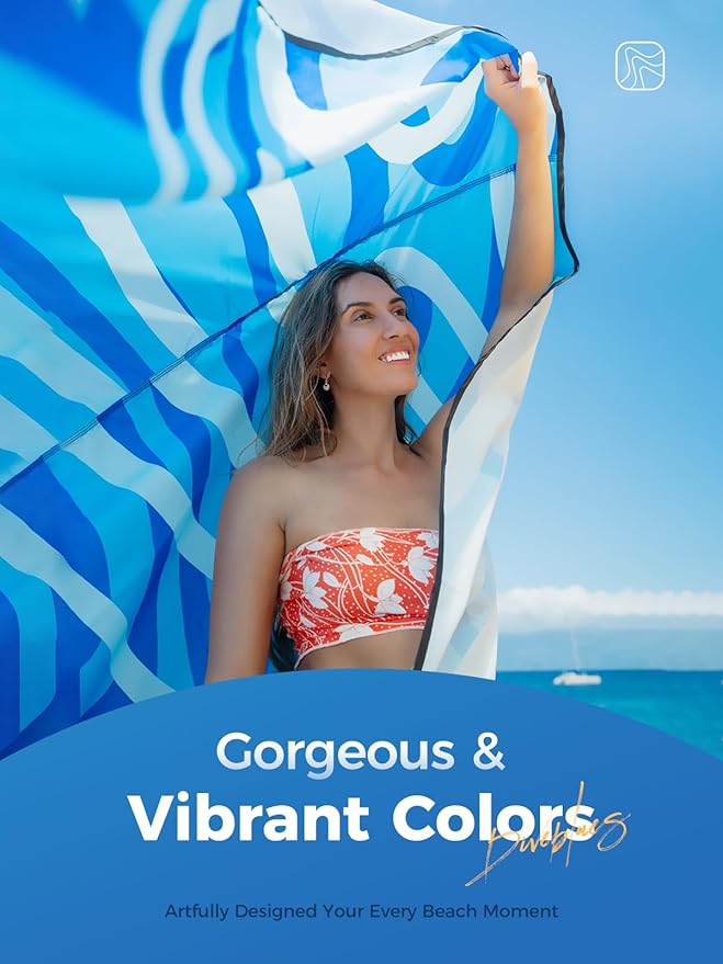 Diveblues Beach Blanket Oversized Extra Large 110 * 118/ 9 * 10 FtBeach Mat Waterproof SandproofSoft and Durable Picnic Mat for Travel Camping Beach Vacation4 Stakes &amp 1 Travel Bag
