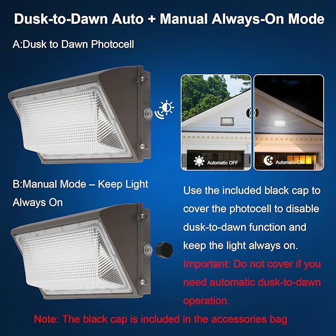 60W LED Wall Pack Light with Dusk to Dawn Photocell9600LM 5000K DaylightAC100-277V Input400W HPS/HID Replacement WarehousesIndustrialBuilding PerimetersGarden GarageETL Listed