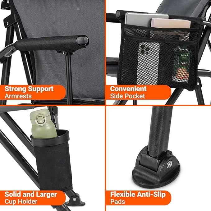Overmont Camping Chair with Lumbar Support for Adults - Oversized with High Back Supports 450 LBS - Heavy Duty Folding Chair Portable for Outdoor Lawn Patio Balcony with Patent No.: US D1.028.543 S