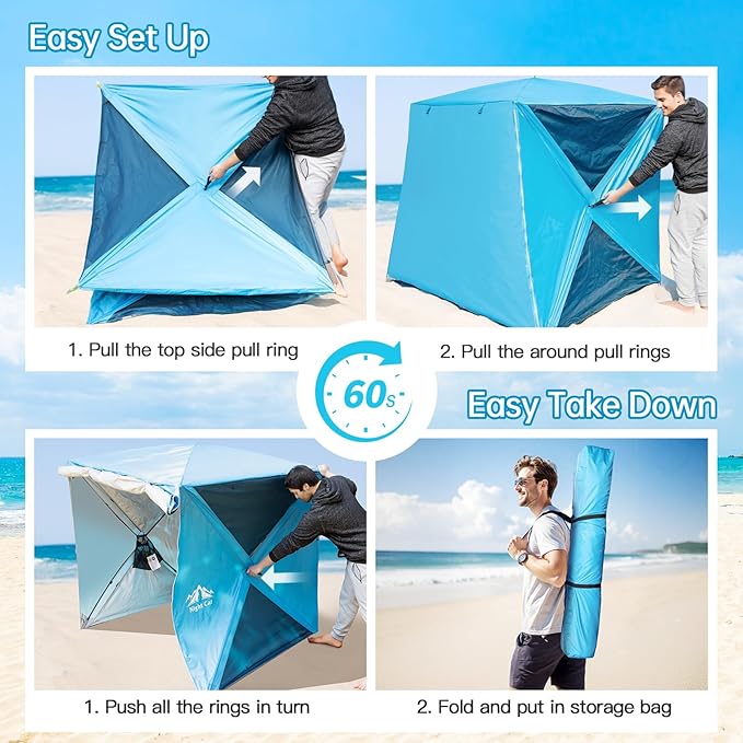 Night Cat Pop-up Beach Tent: 3 4 Persons Beach Shelter with Canopy and Footprint UPF 50+ UV Protection Backyard Camping Outdoor Canopy Poles Not Included