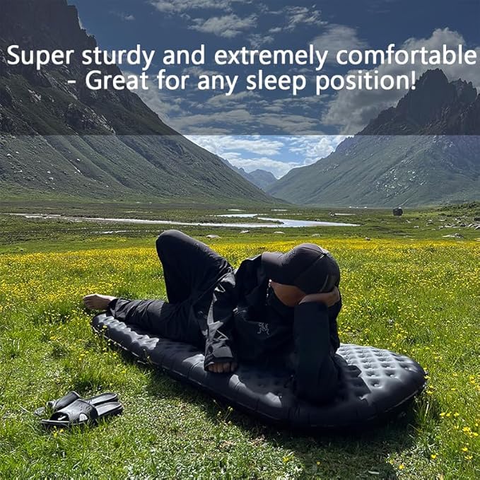Single Inflatable Sleeping Mat 20D Nylon Lightweight Air Bed for Adults Air Mattress with Storage Bag for Camping Ultralight Backpacking Hiking Traveling &amp Outdoor Activities(Black L)