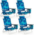 GYMAX Beach Chairs Backpack Camping Chair with Armrest Cooler Bag Cup Holder Towel Bar &amp Side Pockets Sunbath Sling Tanning Lounge Folding Layout Chair (4 Chairs Without Table Coconut Tree)