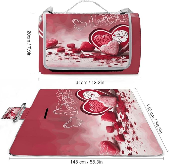 Outdoor Picnic Blankets Waterproof Quick Drying Extra Large Beach Blanket Valentine Day Picnic Mat for Park Beach Campin