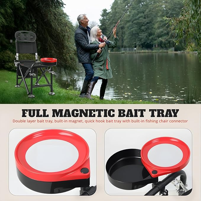 Foldable Fishing Chair with 2 Rod Holders &amp Iron Frame Heavy Duty 300lb Portable Adjustable Camping Chair for Bank Fishing Outdoor Adventures Black