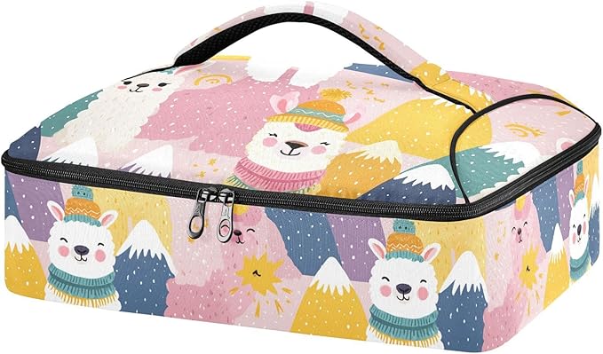 Casserole Carrier Likable Alpacas PrintInsulated Casserole Carrier for Hot or Cold Food Thermal Lunch Tote for Potluck Parties Picnic Beach Fits 9 x 13 Inches Baking Dish
