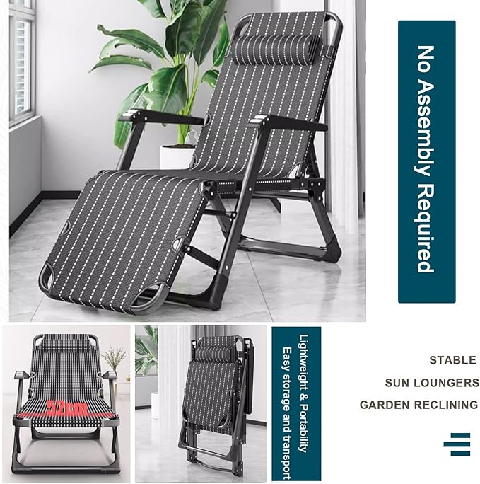 Reclining Chair Gravity Chair Recliner Garden Chairs Outdoor Deck Chairs Folding Recliner Chair and Footstool Max 160kg