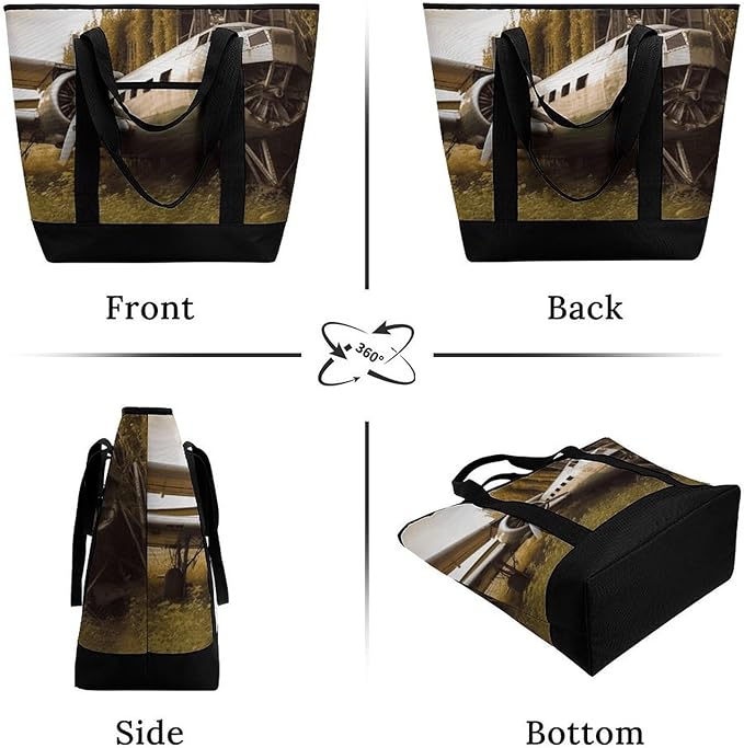 Insulated Shopping BagLarge Reusable Cooler Bags Abandoned Plane Printed Foldable Shopping BagTravel Waterproof Shoulder Bag