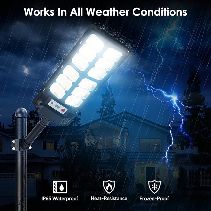 4-Pack Solar Street Lights Outdoor 13000LM 6500K Waterproof LED Solar Flood Lights with Motion Sensor Dusk to Dawn Solar-Powered Light for Outside Security Lights for Parking Lot Yard Driveway