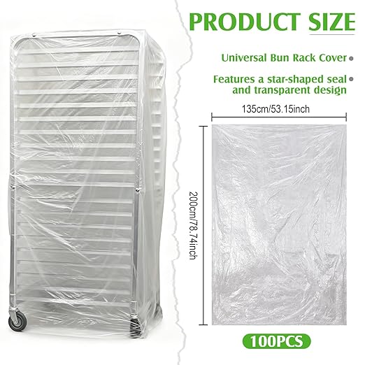 100 Pack Disposable Bun Pan Rack Covers 53x79 Clear Plastic Commercial Grade Food Safety Covers for Sheet Pans and Wire Racks