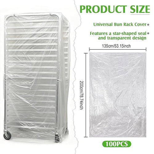 100 Pack Disposable Bun Pan Rack Covers 53x79 Clear Plastic Commercial Grade Food Safety Covers for Sheet Pans and Wire Racks
