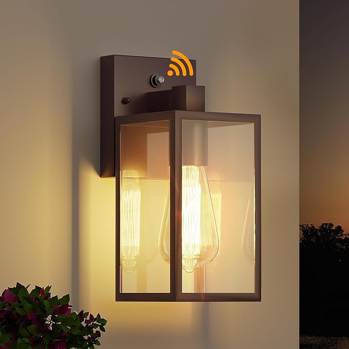 WIHTU Oil Rubbed Bronze Dusk to Dawn Porch Lights Fixtures - Outdoor Exterior Sensor Wall Sconce Lamp Waterproof Wall Lantern Anti Rust Coach Lights for Doorway Garage