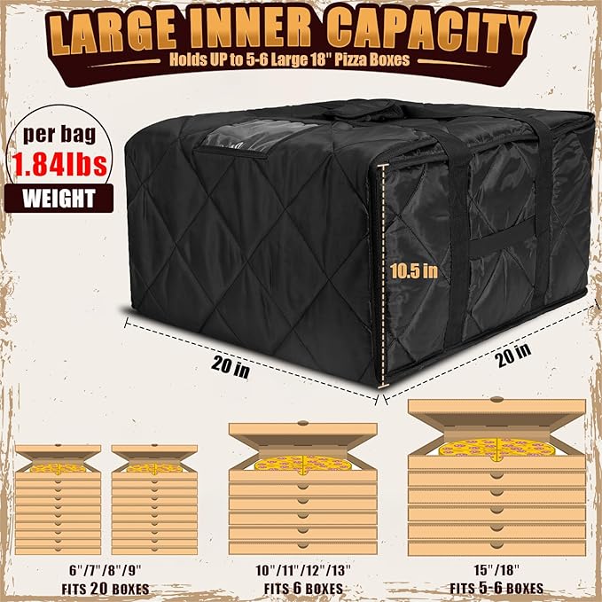 MyLifeUNIT Pizza Bag for Delivery Thermal Insulated Pizza and Food Delivery Bag 20 x 20 x 11 Pizza Warmer Bag Holds 5-6 Large 18 Pizza Boxes Hot Pizza Carrier Insulated Bags